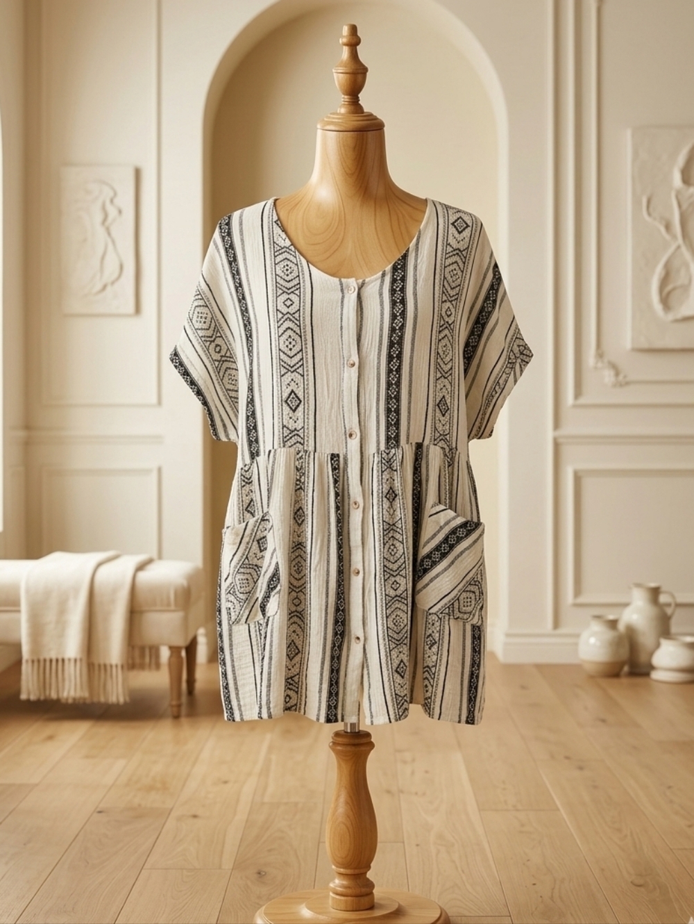 Impressions Monochrome Patterned Blouse Sz 1X